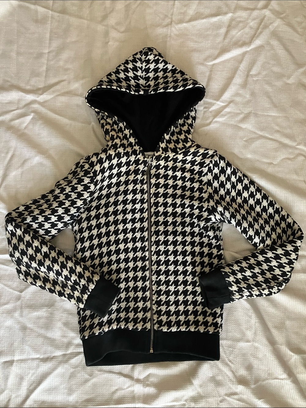Black & White Houndstooth Reversible Hooded Jacket / Hoodie - Women